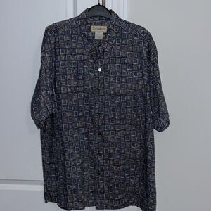BLUE Taupe Travelsmith Cotton Lawn travel button down vacation business shirt L